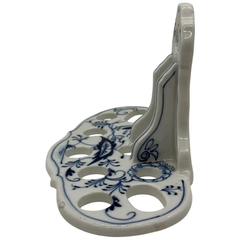 Vintage Blue Onion Porcelain Wall Mount Toothbrush Holder Floral Ceramic Used